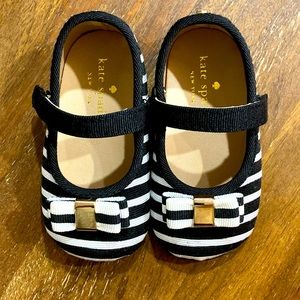 KATE SPADE Baby Girl Striped Maryjanes with goldtone detail, Size 3